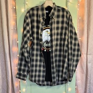 Men's Nautica Tan Green Blue Mid Weight Casual Button Down Shirt M